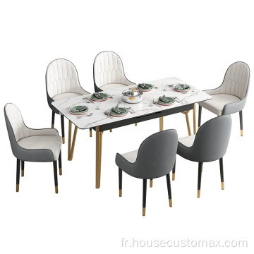 Table de salle à manger escamotable en pierre frittée cadre doré